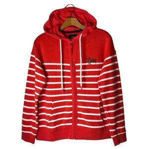 Joules Jacket Women 2 Red White Striped Oakham Full Zip Hoodie Sweatshirt Preppy